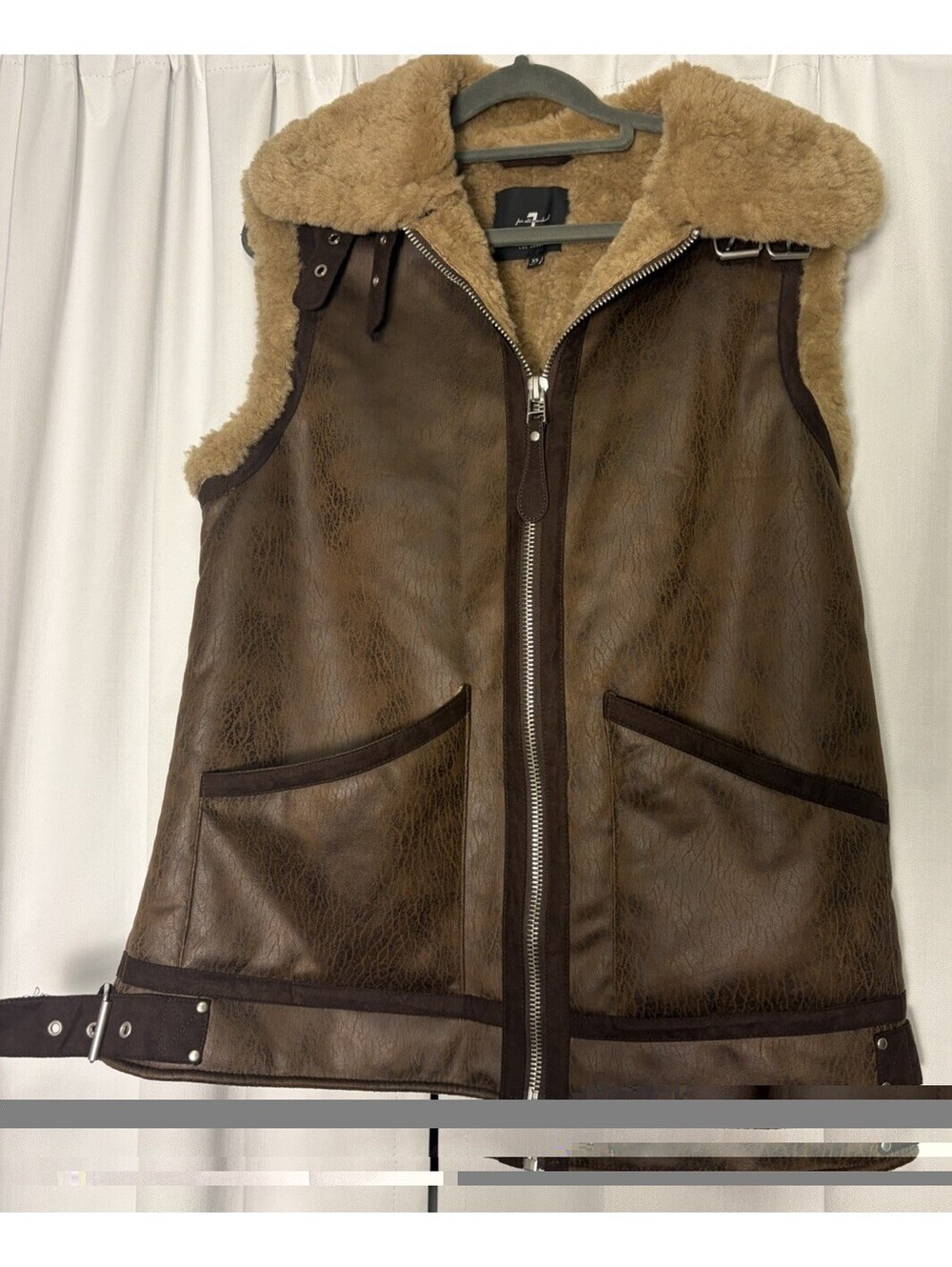 7 For All Mankind Brown Fuzzy Faux Suede Vest Look Teddy Vest Size XS $128